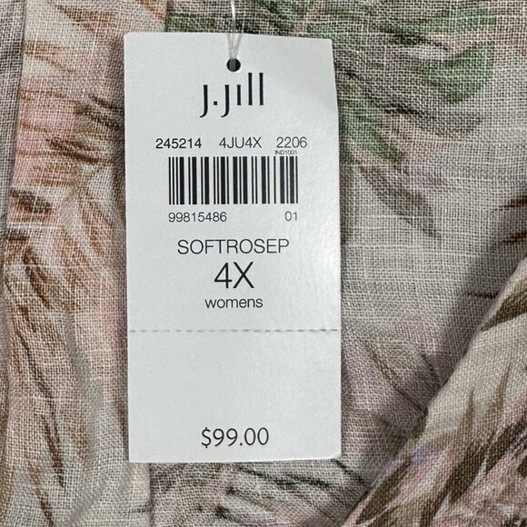 NWT J Jill LOVE LINEN Top Size 4X Flounce Sleeve V-Neck Tropical Palm Leaves NEW - Picture 6 of 16